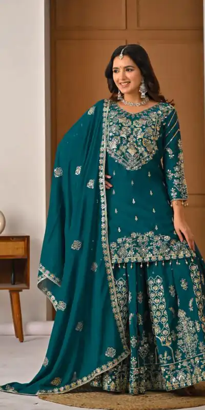NF 1245 Teal Chinon Silk Lehenga Choli with Embroidery Work & Zari Work. Now at just ₹2449. Delivery 4-6 Working Days. Shop now. | Lehenga, Bollywood Lehenga, Creative Lehenga, Designer Lehenga, Embroidered Lehenga, Party Wear Lehenga