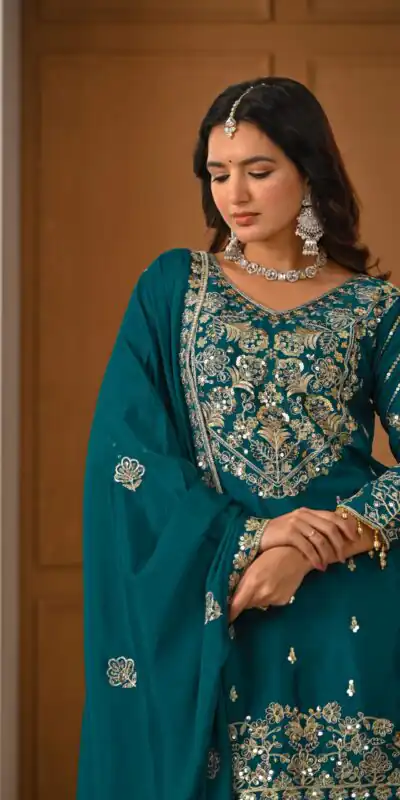 NF 1245 Teal Chinon Silk Lehenga Choli with Embroidery Work & Zari Work. Now at just ₹2449. Delivery 4-6 Working Days. Shop now. | Lehenga, Bollywood Lehenga, Creative Lehenga, Designer Lehenga, Embroidered Lehenga, Party Wear Lehenga