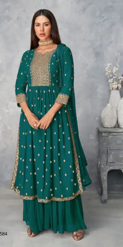 DS A 8584 Teal Color Georgette Salwar Suit with Embroidery Work. Special Price ₹1899. Delivery 4-6 Working Days. Shop now. | Jump Suits, Salwar suit, Casual Suits, Creative suits, Designer Suits, Palazzo Suits, Party Wear Suits, Patiala Suits, Straight Suits