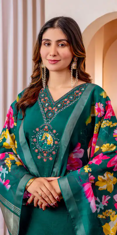 DIVA 112 Teal Green Marina Silk Salwar Suit with Embroidery Work. Introductory Price ₹1999. Delivery 4-6 Working Days. Shop now. | Jump Suits, Salwar suit, Casual Suits, Creative suits, Designer Suits, Palazzo Suits, Party Wear Suits, Patiala Suits, Straight Suits