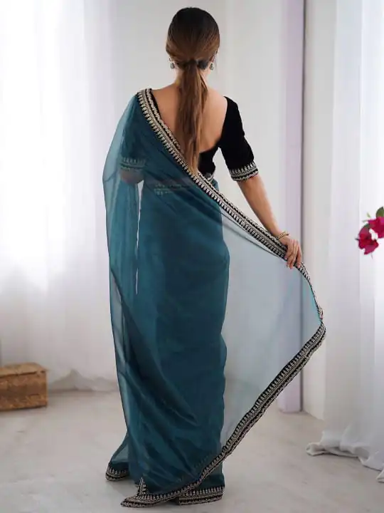 SC 1017 Teal Soft Twil Net Silk Saree Perfect for Wedding, Party, Temple Visit, Reception, Sangeet – . Now at just ₹1699. Delivery 4-6 Working Days. | Sarees, Bollywood Sarees, Creative Sarees, Designer Sarees, Embroidered Sarees, Ethnic Saree, Modern Digital sarees, Party Wear Sarees