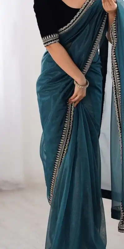 SC 1017 Teal Soft Twil Net Silk Saree Perfect for Wedding, Party, Temple Visit, Reception, Sangeet – . Now at just ₹1699. Delivery 4-6 Working Days. | Sarees, Bollywood Sarees, Creative Sarees, Designer Sarees, Embroidered Sarees, Ethnic Saree, Modern Digital sarees, Party Wear Sarees