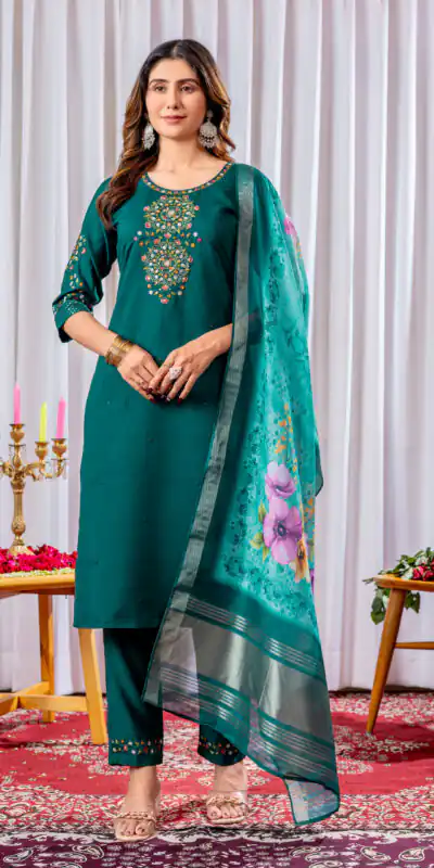 DIVA 111 Teal Viscose Silk Salwar Suit with Thread Embroidery Work. Best Price ₹2049. Delivery 4-6 Working Days. Shop now. | Jump Suits, Salwar suit, Casual Suits, Creative suits, Designer Suits, Palazzo Suits, Party Wear Suits, Patiala Suits, Straight Suits