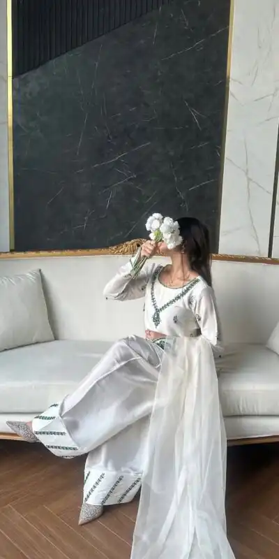 LG 1690 White Natural Crap Salwar Suit with Embroidery Work & Mirror Work. Special Price ₹1799. Delivery 4-6 Working Days. Shop now. | Jump Suits, Salwar suit, Casual Suits, Creative suits, Designer Suits, Palazzo Suits, Party Wear Suits, Patiala Suits, Straight Suits