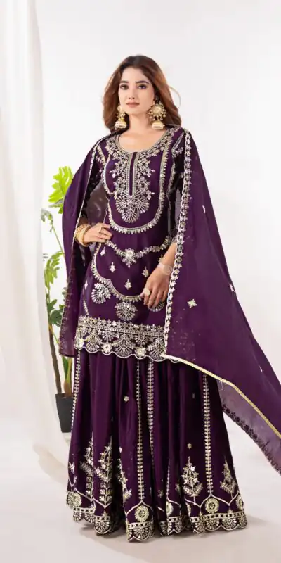 ND 5033 Wine Chinon Silk Salwar Suit with Embroidery Work & Lace Work. Affordable Price ₹2149. Delivery 4-6 Working Days. Shop now. | Jump Suits, Salwar suit, Casual Suits, Creative suits, Designer Suits, Palazzo Suits, Party Wear Suits, Patiala Suits, Straight Suits
