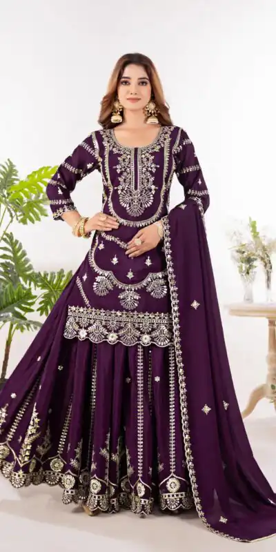 ND 5033 Wine Chinon Silk Salwar Suit with Embroidery Work & Lace Work. Affordable Price ₹2149. Delivery 4-6 Working Days. Shop now. | Jump Suits, Salwar suit, Casual Suits, Creative suits, Designer Suits, Palazzo Suits, Party Wear Suits, Patiala Suits, Straight Suits