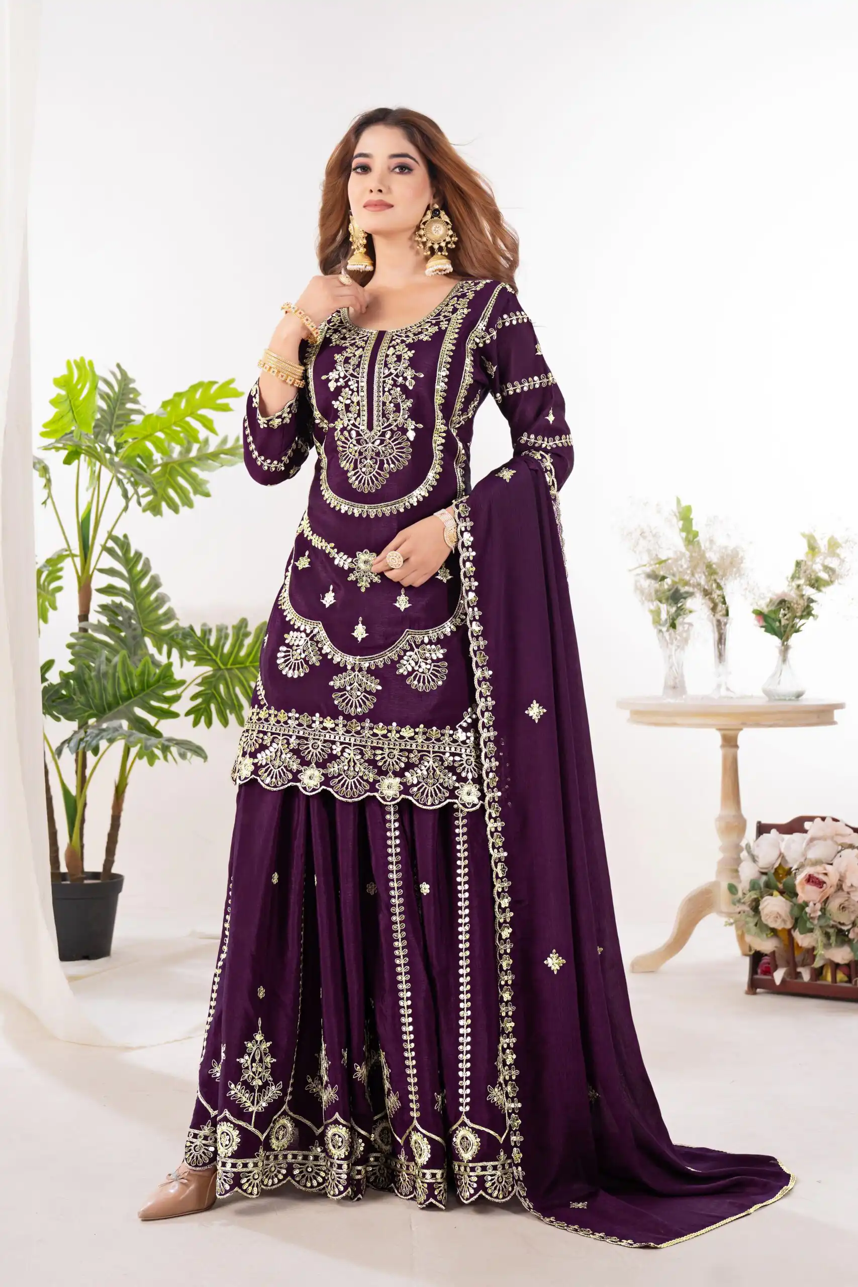 ND 5033 Wine Chinon Silk Salwar Suit with Embroidery Work & Lace Work. Affordable Price ₹2149. Delivery 4-6 Working Days. Shop now. | Jump Suits, Salwar suit, Casual Suits, Creative suits, Designer Suits, Palazzo Suits, Party Wear Suits, Patiala Suits, Straight Suits