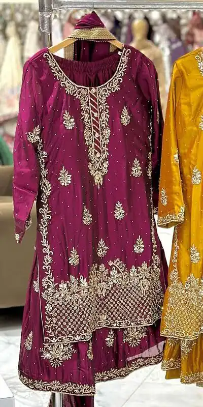 NF 1249 Wine Color Chinon Silk Salwar Suit with Embroidery Work. Online Get it for ₹2149. Delivery 4-6 Working Days. Shop now. | Jump Suits, Salwar suit, Casual Suits, Creative suits, Designer Suits, Palazzo Suits, Party Wear Suits, Patiala Suits, Straight Suits