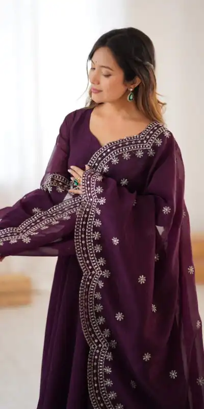 SSR 5006 Wine Fandy Silk Gown Perfect for Wedding, Party, Pongal, Traditional Day, Baby Shower – . Get it for ₹1999. Delivery 4-6 Working Days. Shop | Gowns, Bollywood Gowns, Creative Gowns, Designer Gowns, Embroidered Gowns, Party Wear Gowns