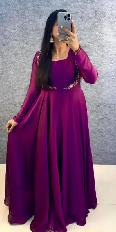 MF 888 Wine Rangoli Silk Gown with Lace Border & Lace Work. Available at βΉ1649 only. Delivery 4-6 Working Days. Shop now. | Gowns, Bollywood Gowns, Creative Gowns, Designer Gowns, Embroidered Gowns, Party Wear Gowns