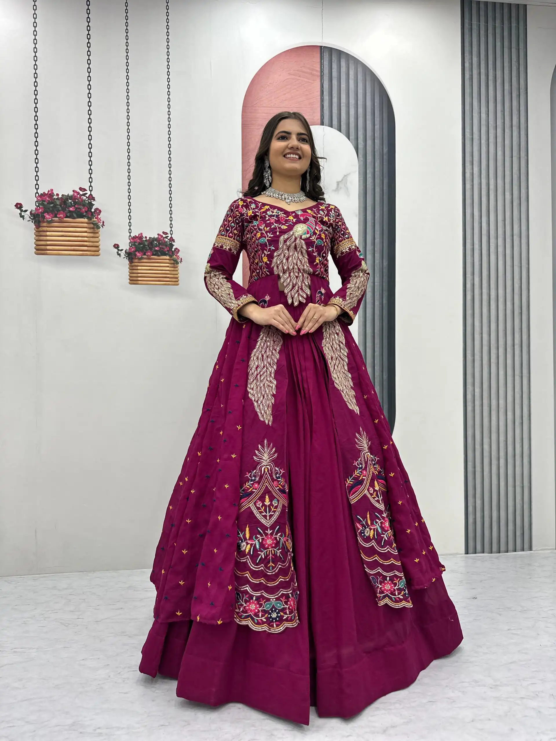 PC 528 Wine Color Vichitra Sequence Work Lehenga Choli Designer Work. Grab it for ₹2649. Delivery 4-6 Working Days. Shop now. | Lehenga, Bollywood Lehenga, Creative Lehenga, Designer Lehenga, Embroidered Lehenga, Party Wear Lehenga
