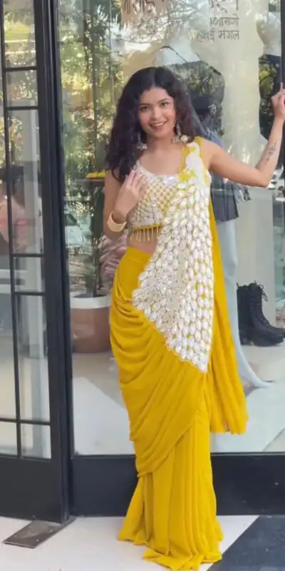 ST 1165 Yellow Faux Georgette Saree with Embroidery Work & Sequins Work. Now at just βΉ1799. Delivery 4-6 Working Days. Shop now. | Sarees, Bollywood Sarees, Creative Sarees, Designer Sarees, Embroidered Sarees, Ethnic Saree, Modern Digital sarees, Party Wear Sarees