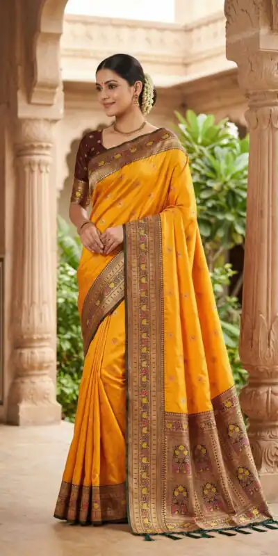 MB 18 Yellow in Color Meenakari Zari Work & Lace Work Saree work. Exclusive Offer ₹2399. Delivery 4-6 Working Days. Shop now. | Sarees, Bollywood Sarees, Creative Sarees, Designer Sarees, Embroidered Sarees, Ethnic Saree, Modern Digital sarees, Party Wear Sarees