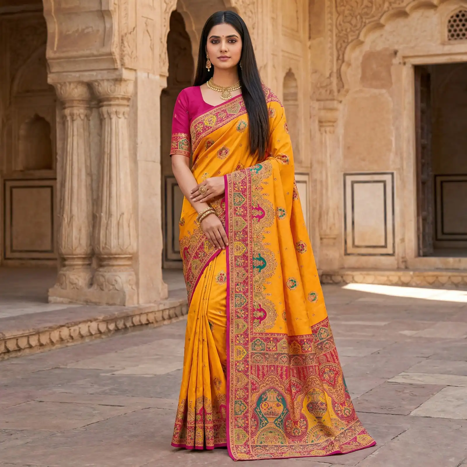 MB 56 Yellow Paithani Silk Saree with Lace Border & Lace Work. Affordable Price ₹2399. Delivery 4-6 Working Days. Shop now. | Bollywood Sarees, Creative Sarees, Designer Sarees, Embroidered Sarees, Ethnic Saree, Modern Digital sarees, Party Wear Sarees