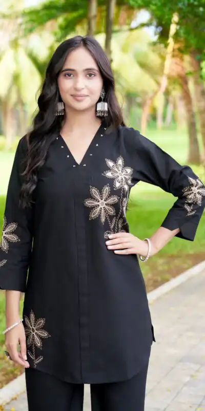 Alternative view of Aglow Black Rayon Embroidery Work Kurti
