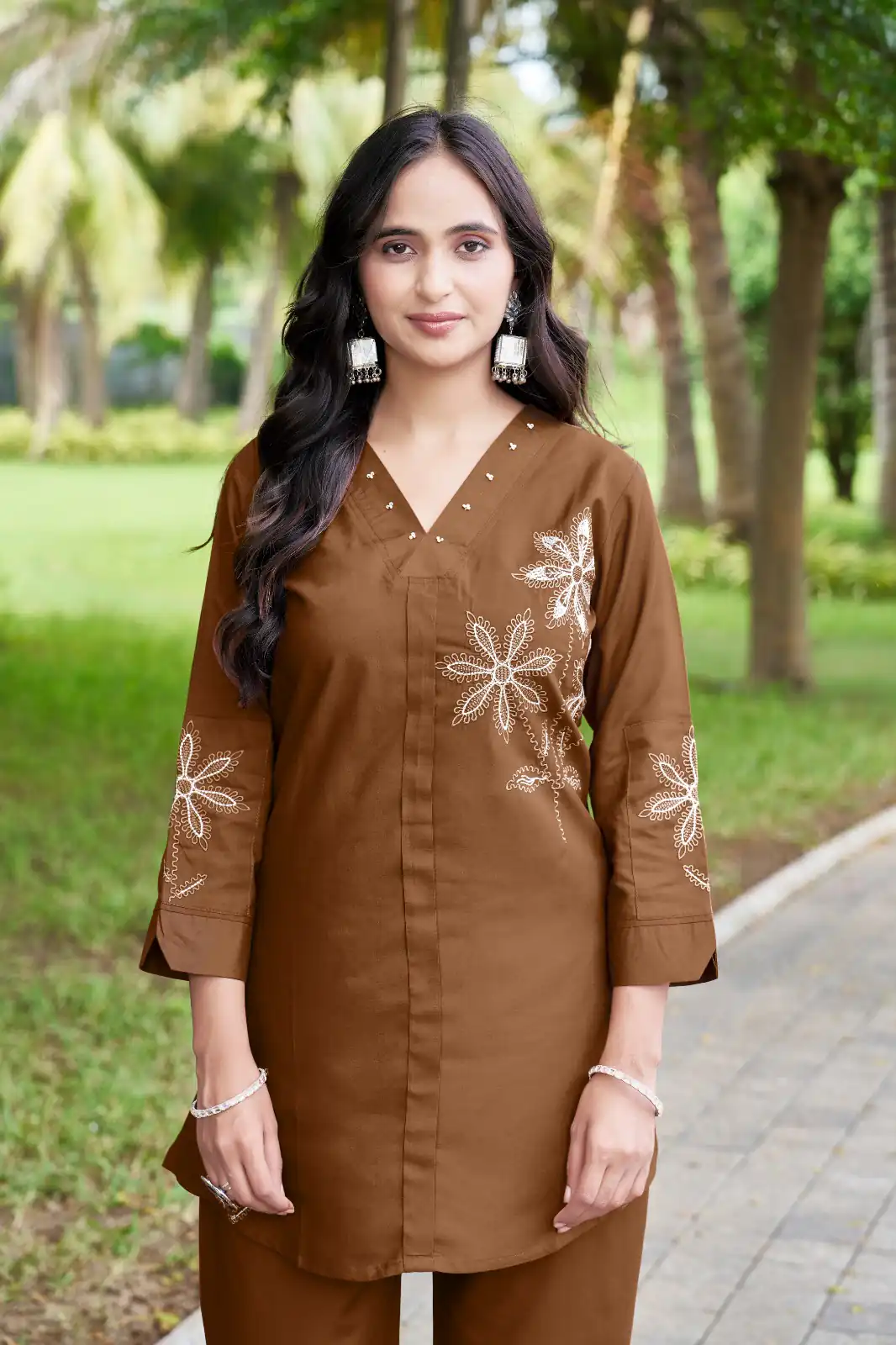 Aglow Brown Rayon Embroidery Work Kurti - Image 2