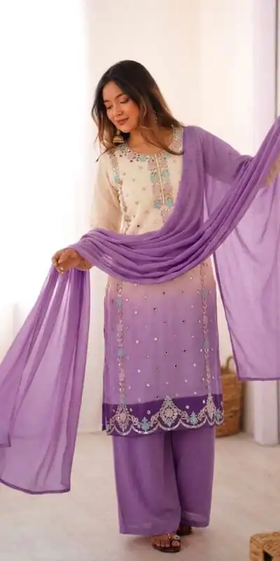 Alternative view of Amazing Lavender Faux Georgette Embroider Work Salwar Suit