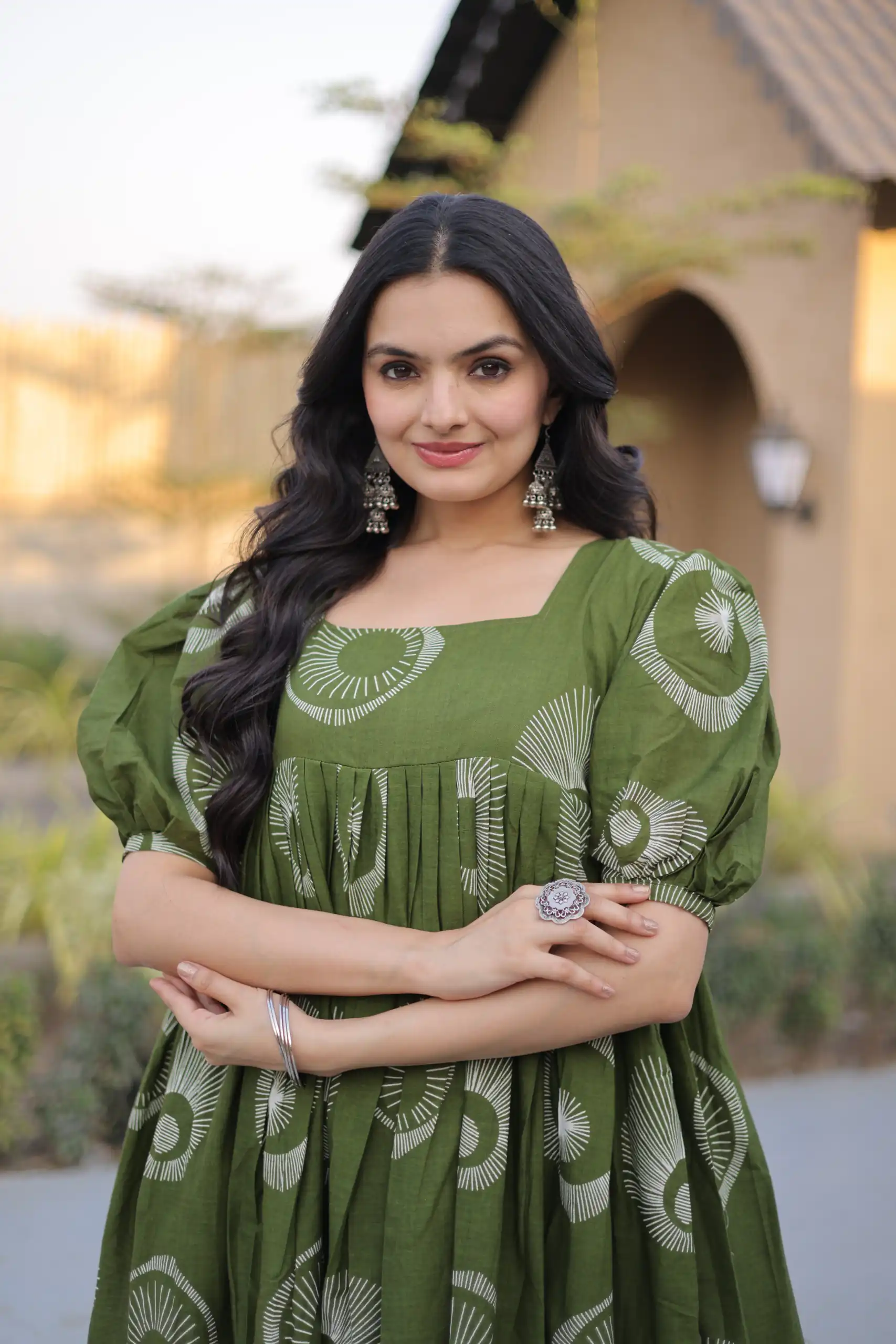 Beautiful Green Cotton Printed Kurti - Image 2