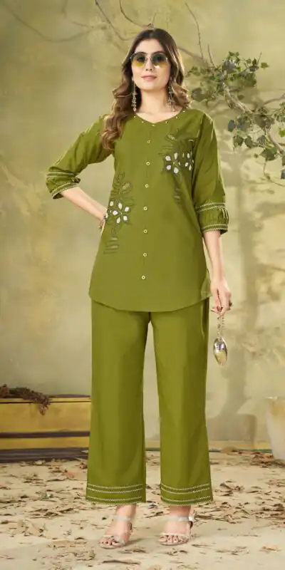 Beautiful Green Pure Cotton Multi Thread Work Kurti
