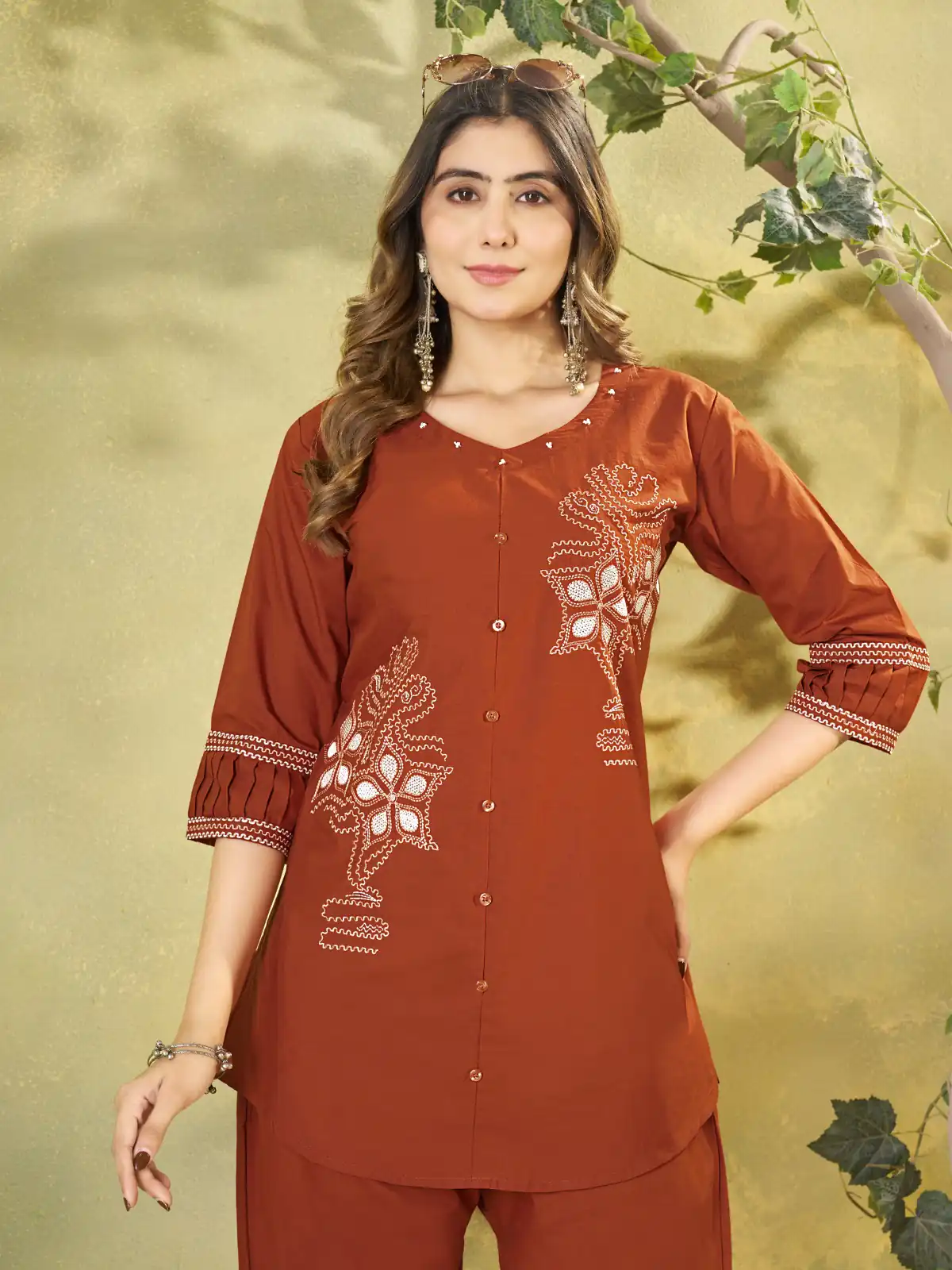 Beautiful Rust Pure Cotton Multi Thread Work Kurti - Image 2
