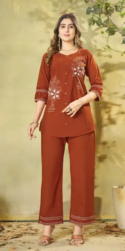 Beautiful Rust Pure Cotton Multi Thread Work Kurti