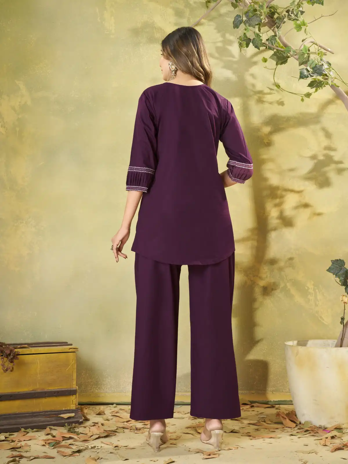 Beautiful Wine Pure Cotton Multi Thread Work Kurti - Image 7