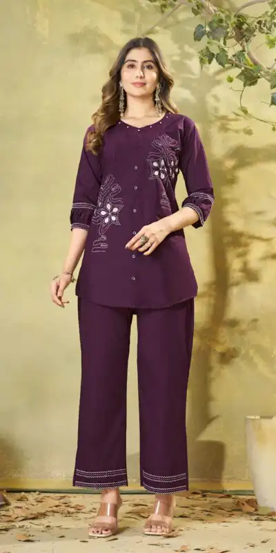Beautiful Wine Pure Cotton Multi Thread Work Kurti
