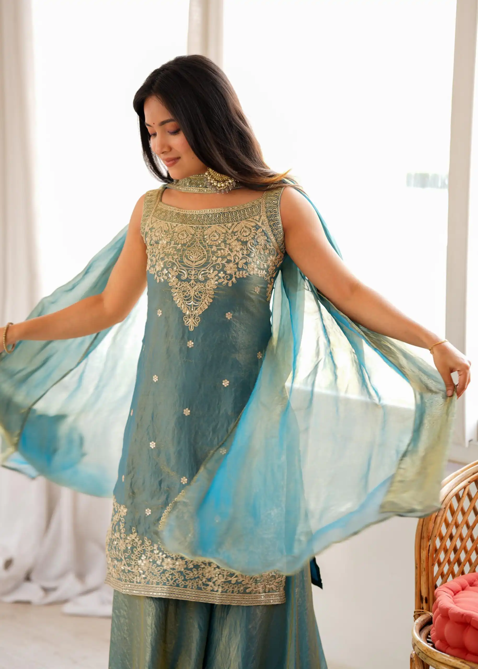 Classic Blue Soft Fendy Silk Sequence Work Salwar Suit - Image 6