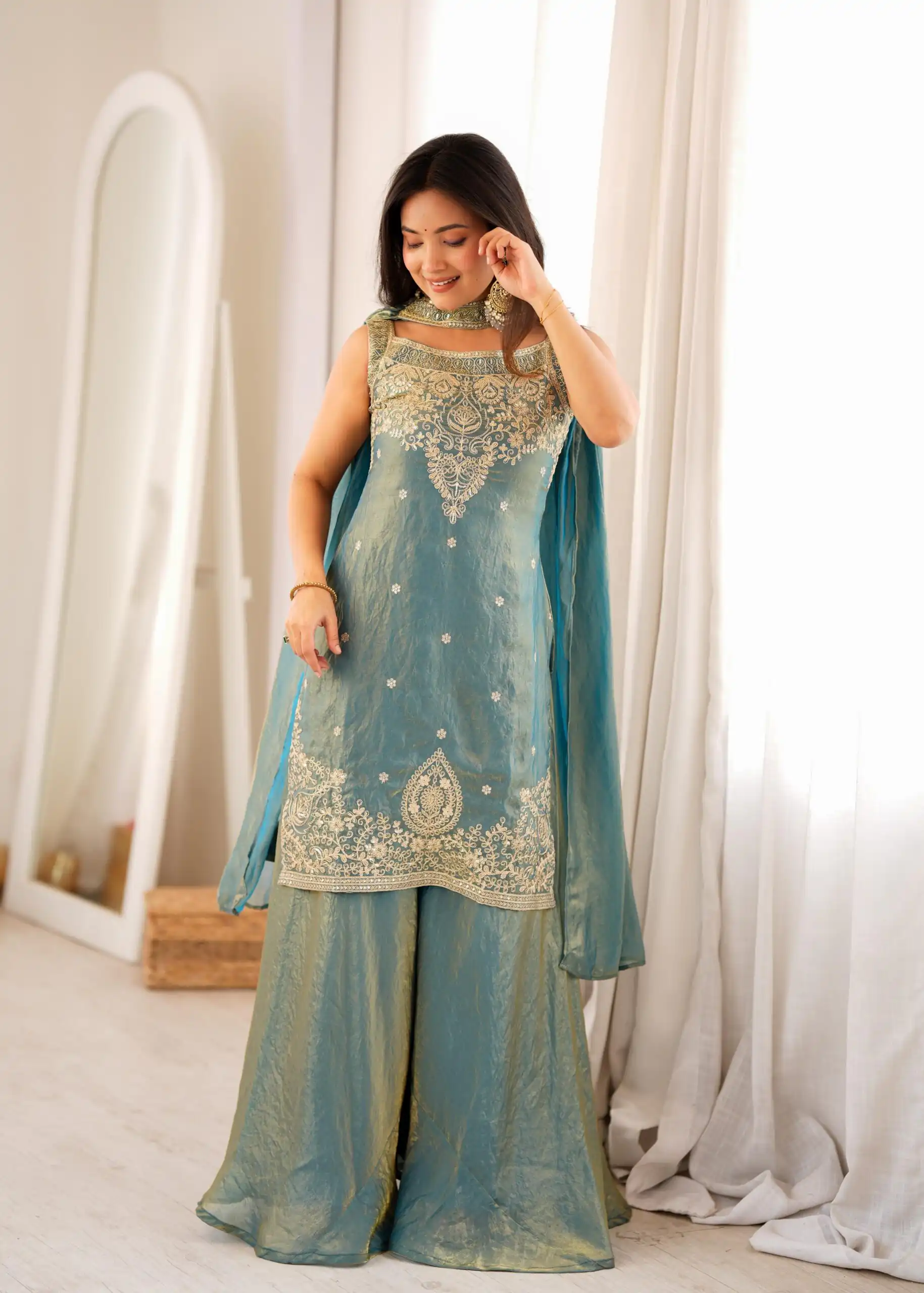 Classic Blue Soft Fendy Silk Sequence Work Salwar Suit - Image 4