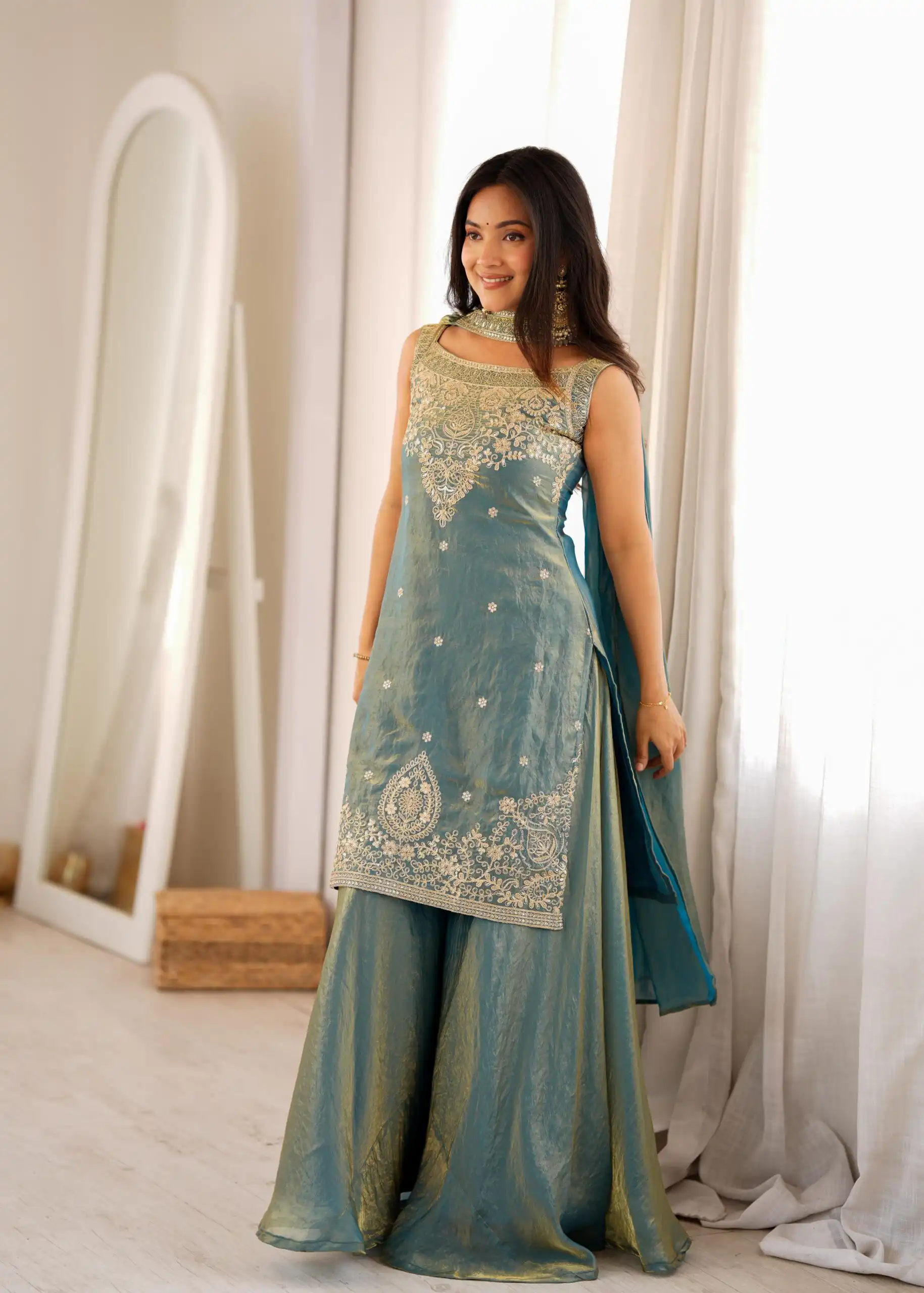 Classic Blue Soft Fendy Silk Sequence Work Salwar Suit - Image 3