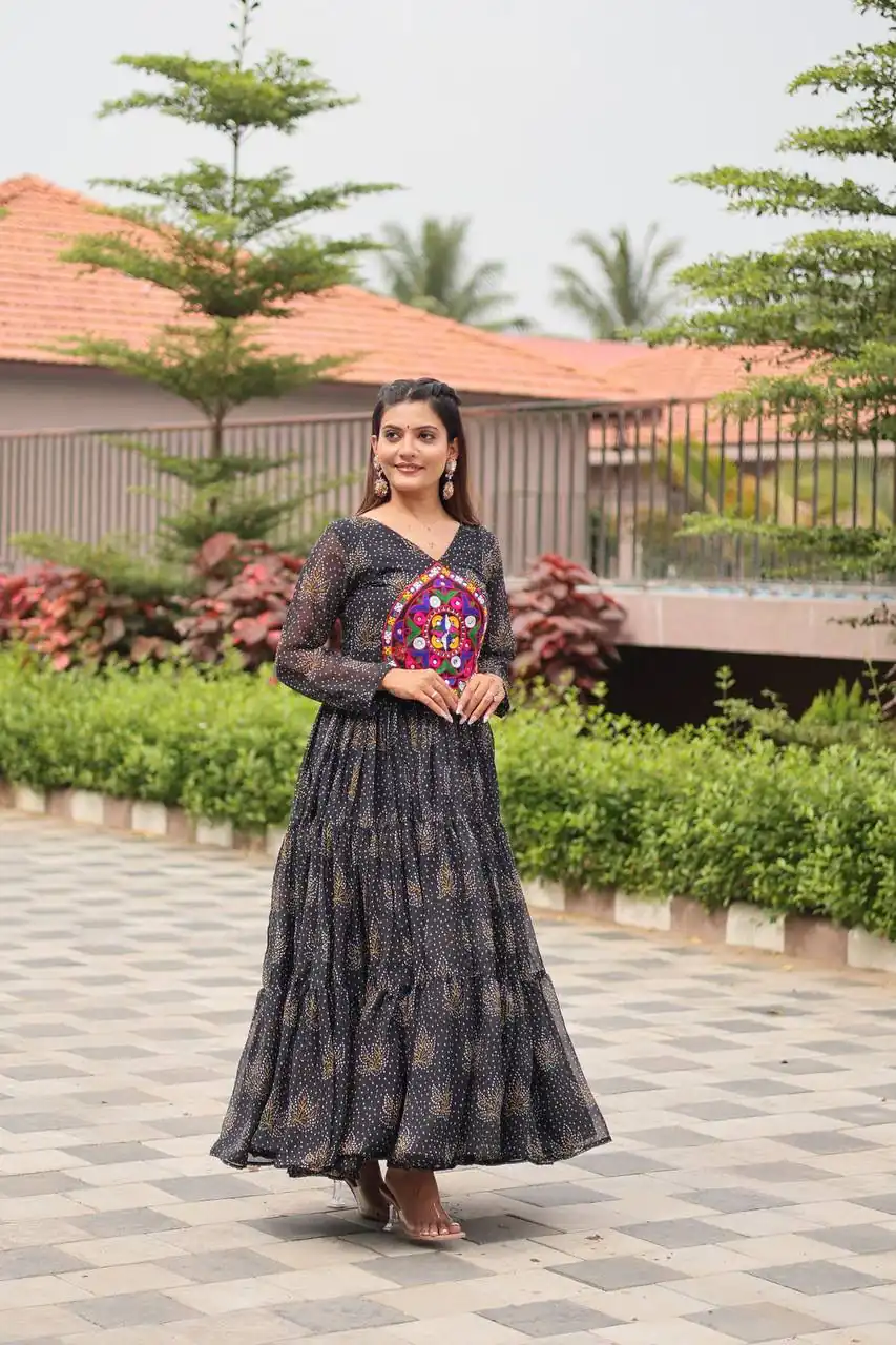 Cool Black Faux Georgette Gamathi Work Gown - Image 2