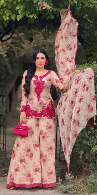 Alternative view of Cool Red Faux Georgette Embroider Work Salwar Suit