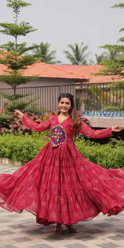 Alternative view of Cool Red Faux Georgette Gamathi Work Gown