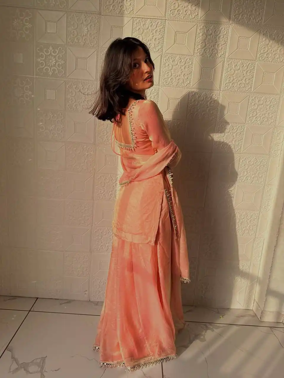 Elegant Peach Fandy Silk Embroidery Work Salwar Suit - Image 8