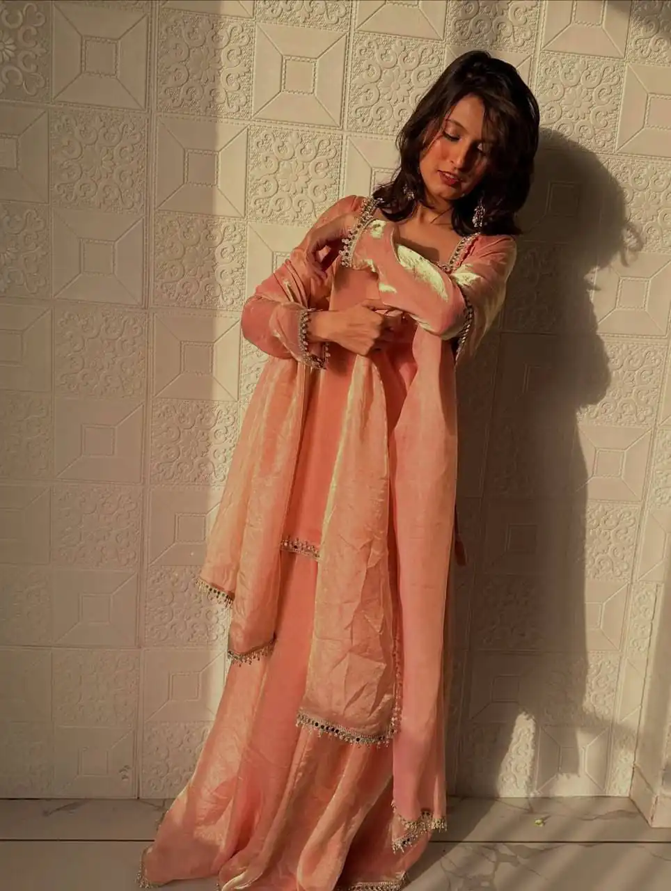 Elegant Peach Fandy Silk Embroidery Work Salwar Suit - Image 3