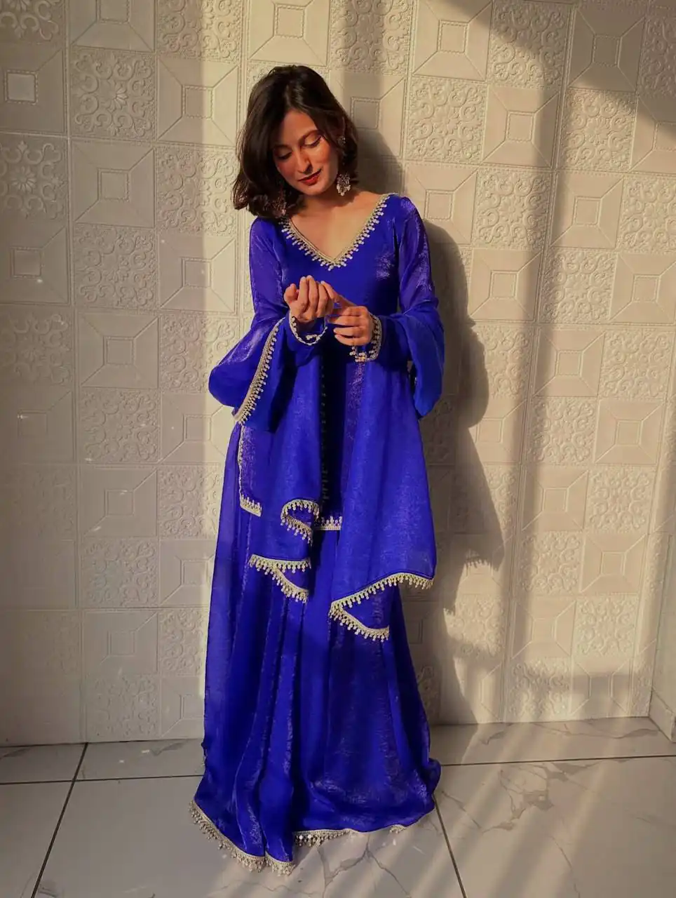 Elegant Royal Blue Fandy Silk Embroidery Work Salwar Suit - Image 2