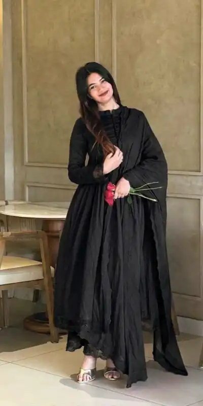 Alternative view of Fancy Black Roman Silk Embroidery Cut Work Gown