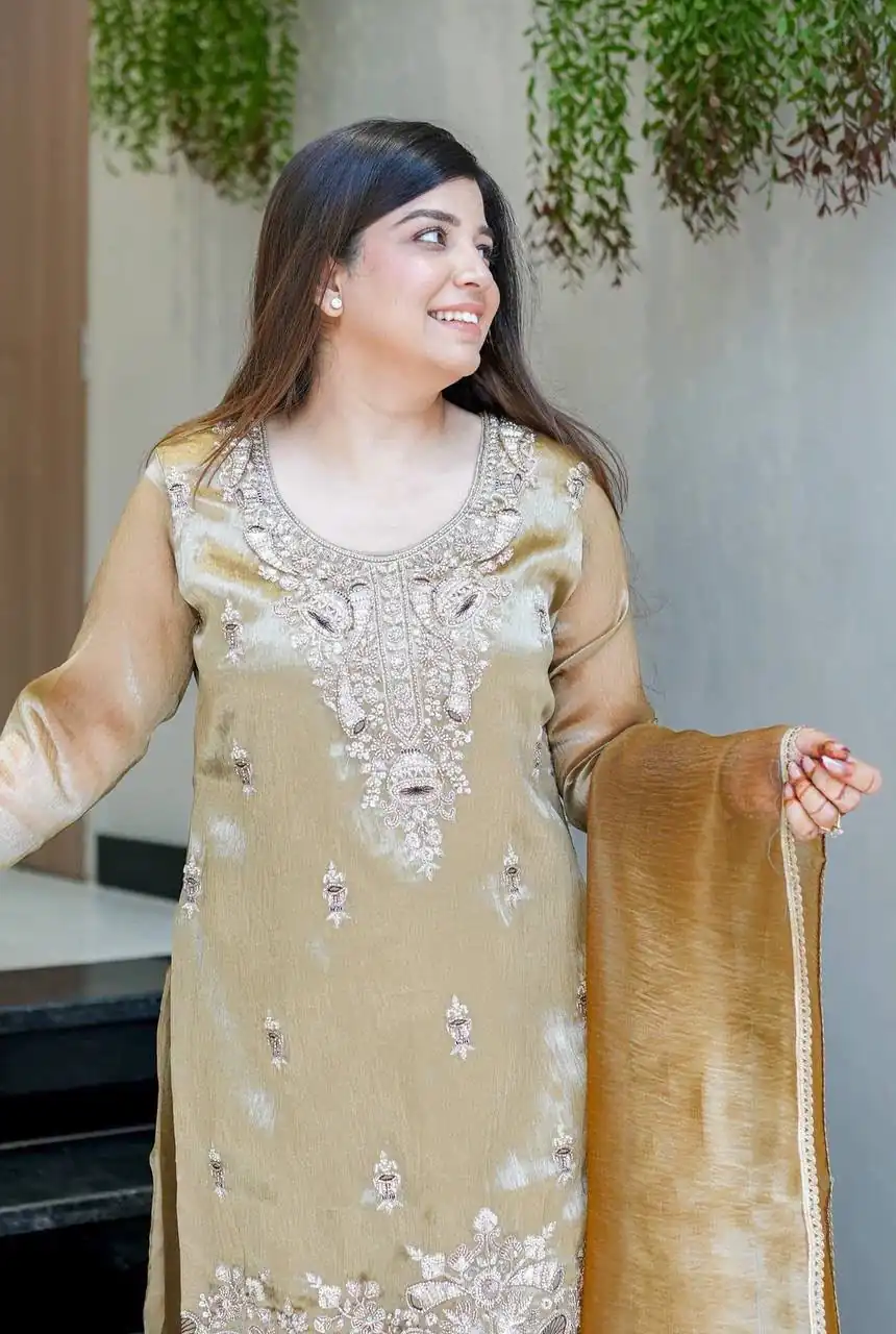 Fancy Chiku Fandy Satin Embroidery Work Salwar Suit