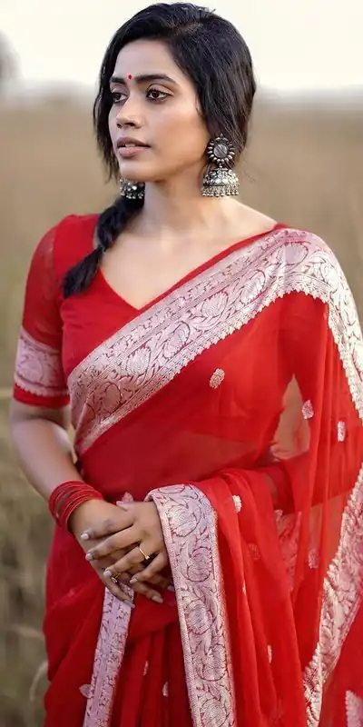 Alternative view of Fancy Red Soft Lilan Slab Jacquard Work Saree