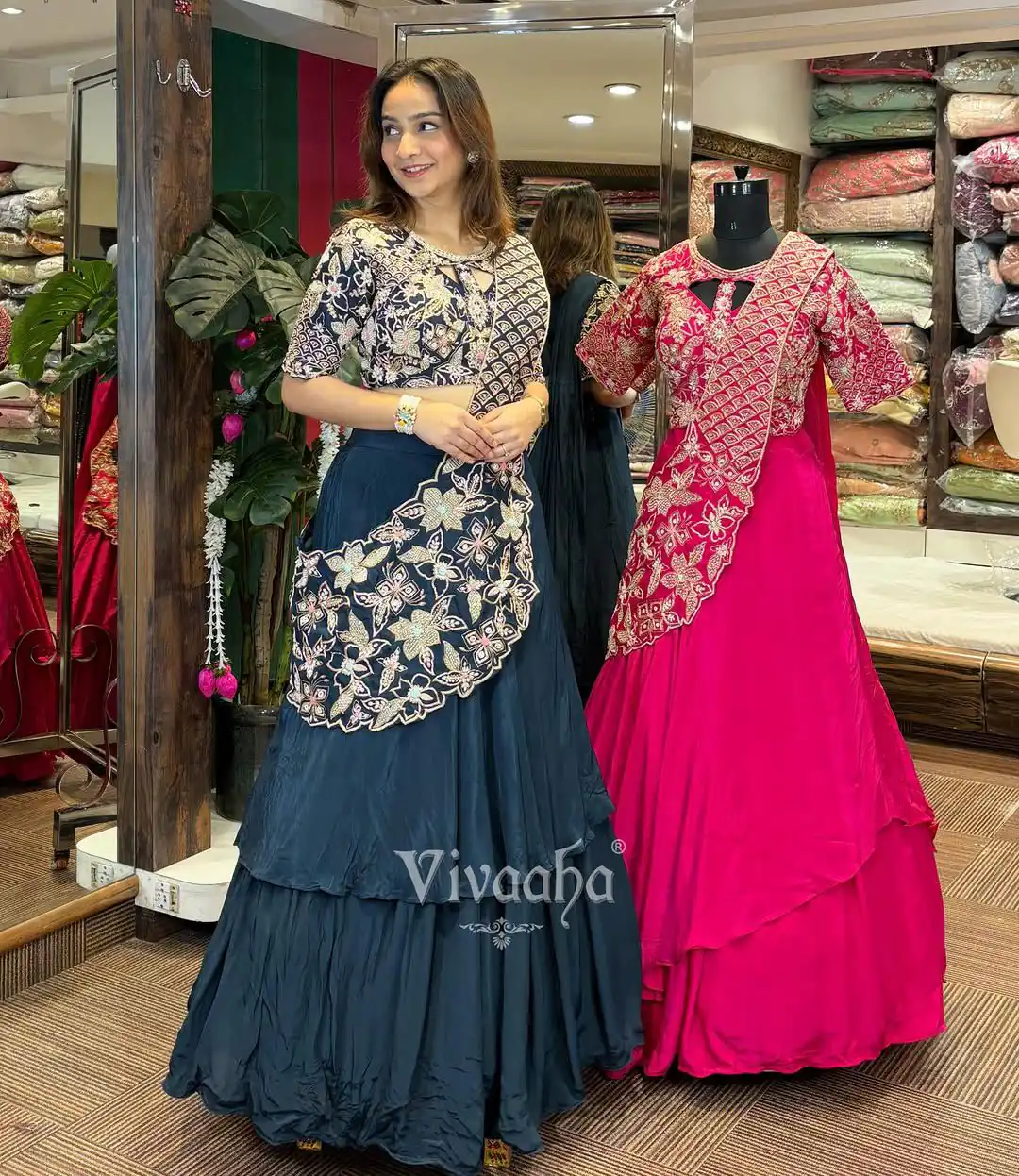 Lovely Nay Blue French Crape Embroidery Work Saree - Image 4