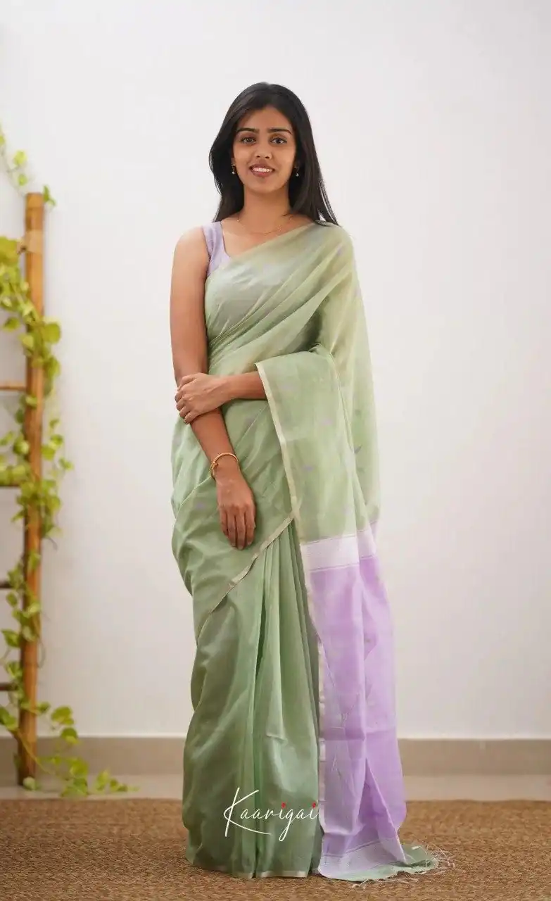 Perfect Pista Soft Lilan Slab Weaving Work Saree - Image 2