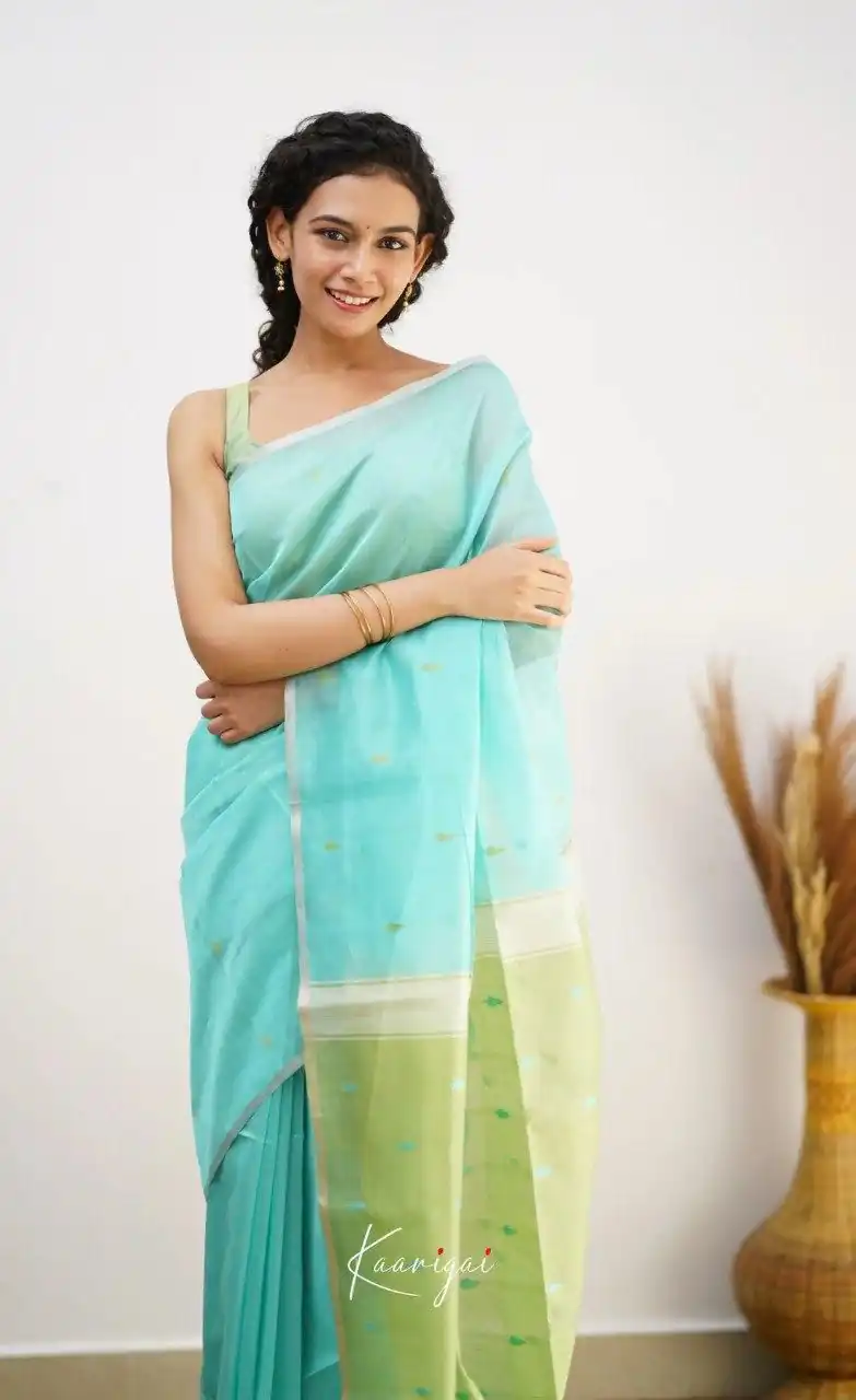 Perfect Sky Blue Soft Lilan Slab Weaving Work Saree - Image 4