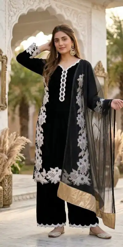Alternative view of Pretty Black Natural Silk Embroidery Work Salwar Suit