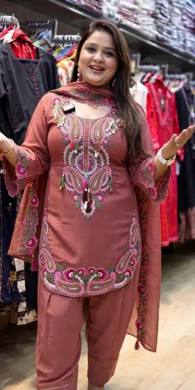 Alternative view of Pretty Rust Georgette Embroidery Work Salwar Suit