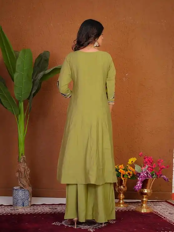Shiny Pista Roman Silk Thread Work Salwar Suit - Image 5