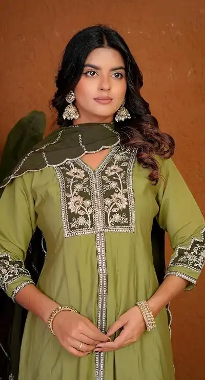 Alternative view of Shiny Pista Roman Silk Thread Work Salwar Suit