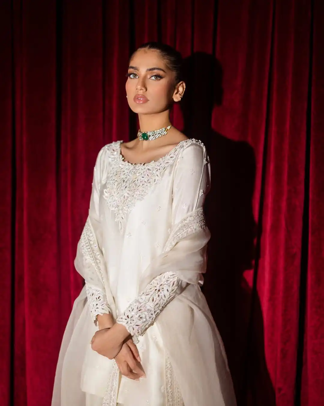 Shiny White Glass Roman Silk Sequence Work Salwar Suit - Image 2