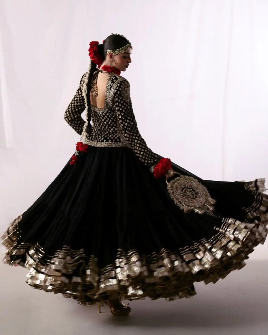 Solid Black Faux Georgette Thread With Sequence Lehenga Choli - Image 4