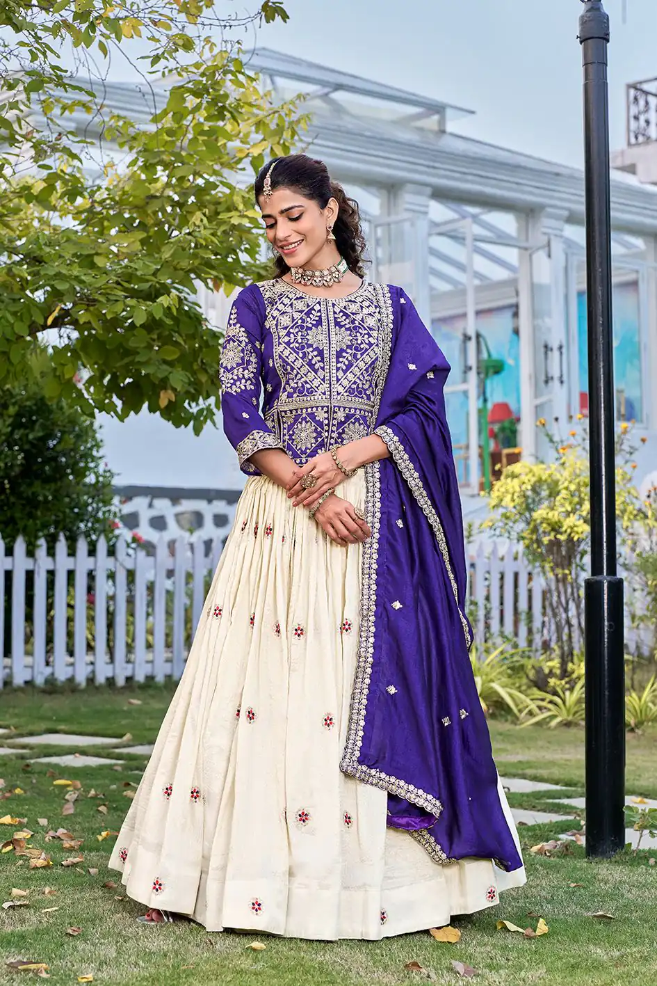 Special Navy Blue Vichitra Thread Work Lehenga Choli - Image 3
