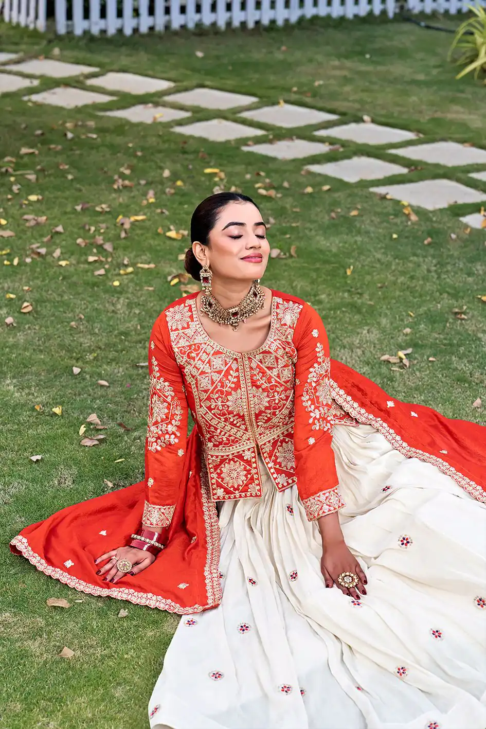 Special Orange Vichitra Thread Work Lehenga Choli - Image 2